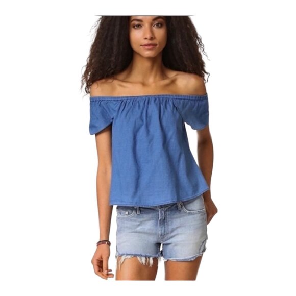 Madewell Large Indigo Chambray On Off Shoulder Top - Picture 1 of 7